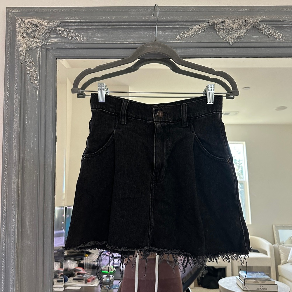 Free People Cosmico Flirt Cutoff Pleated Denim Mini Skirt A Line Rain Black 25 - Picture 6 of 11